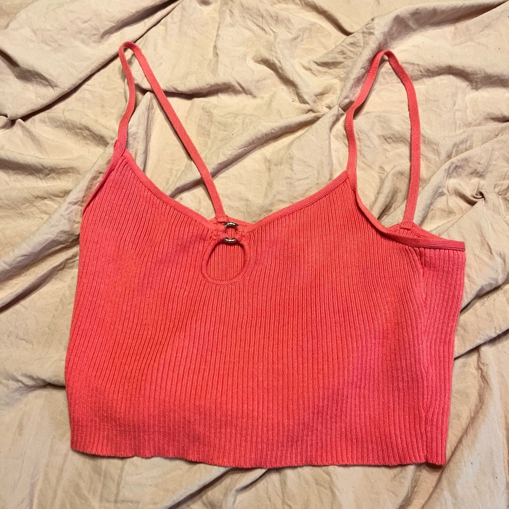 Pink Ribbed Knit Crop Top
